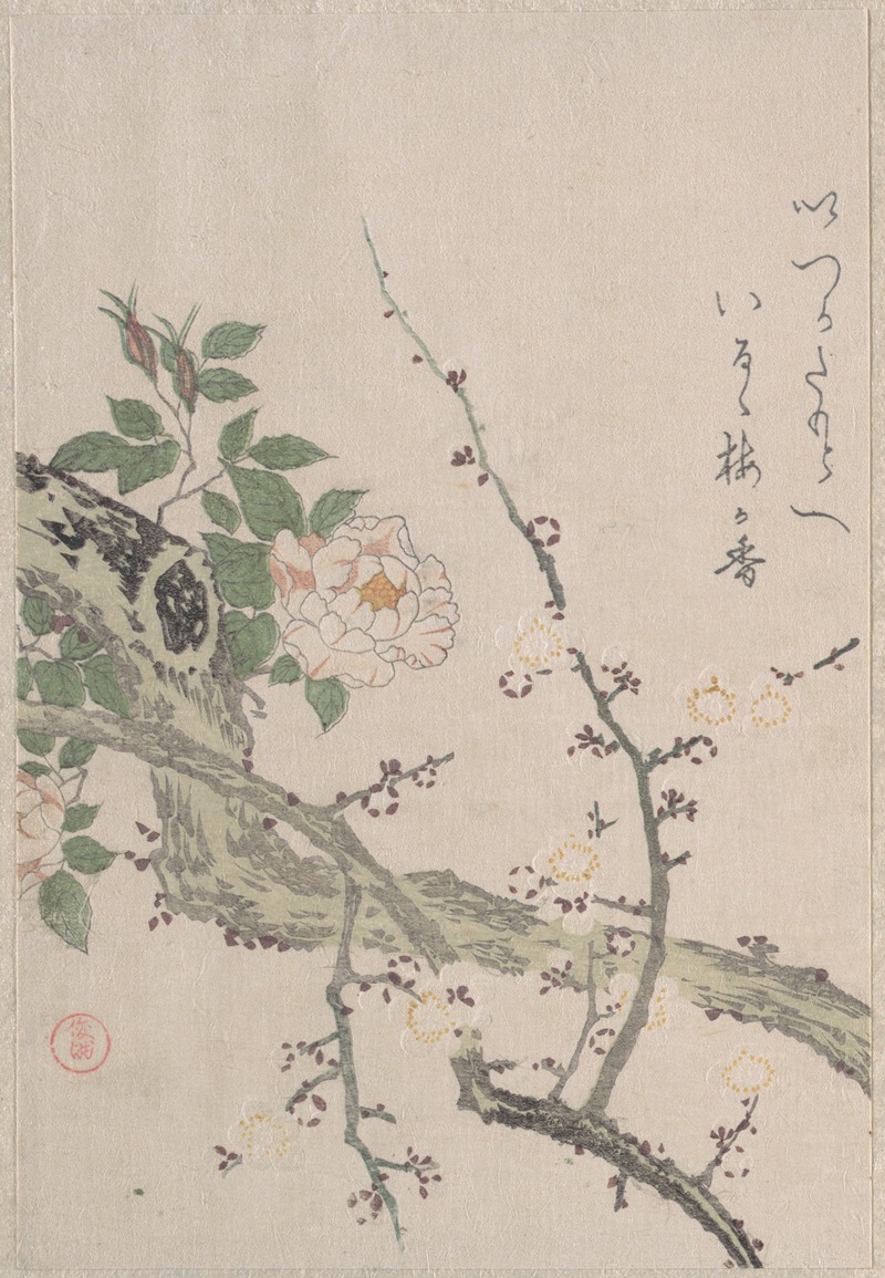 Roses and Plum Blossoms by Кубо Сюнман — digital art print download