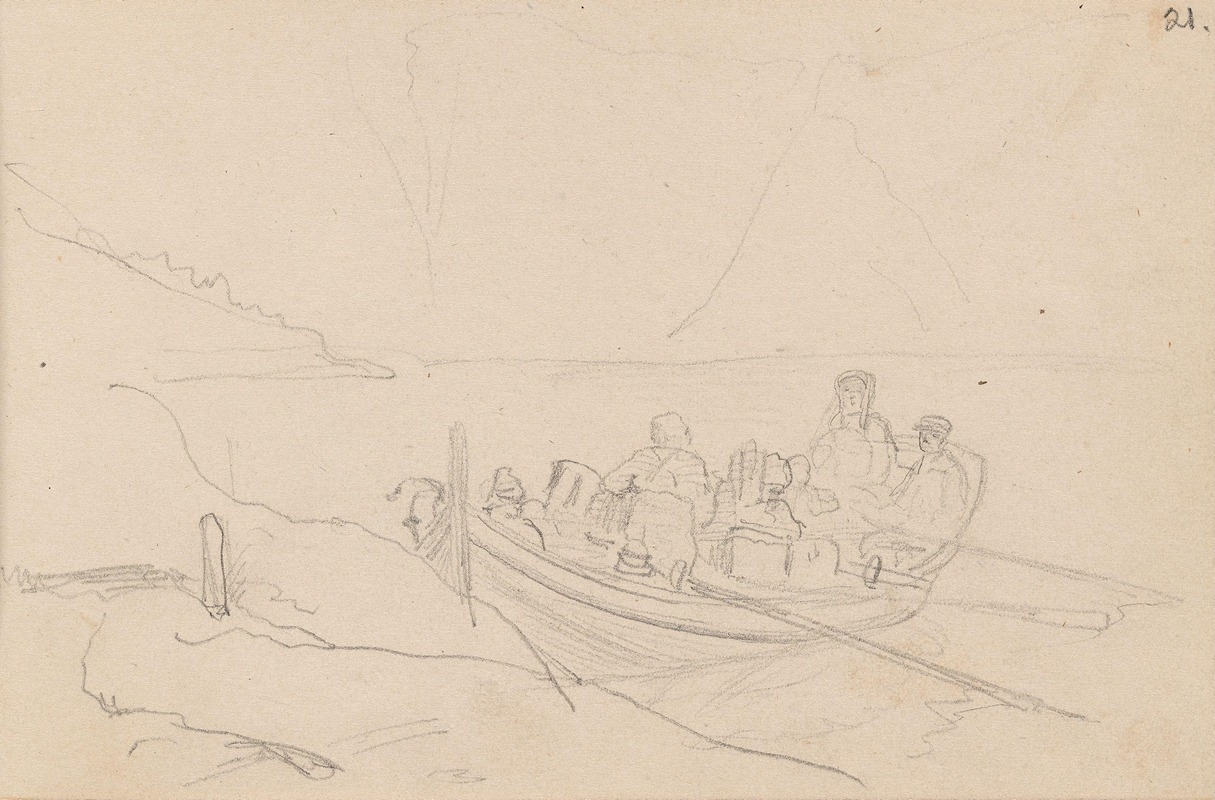 Båt med figurer by Adolph Tidemand, 1849 — digital art print download