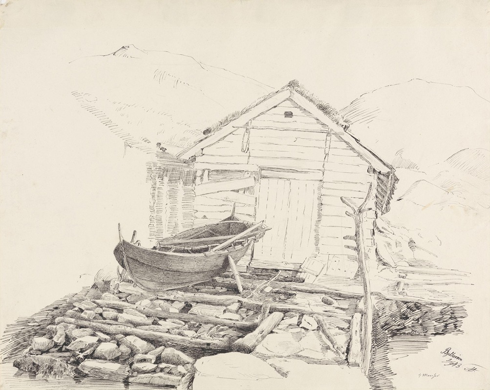 Båtnaust, Bjelkarøy by Адольф Тидеманд, 1843 — digital art print download