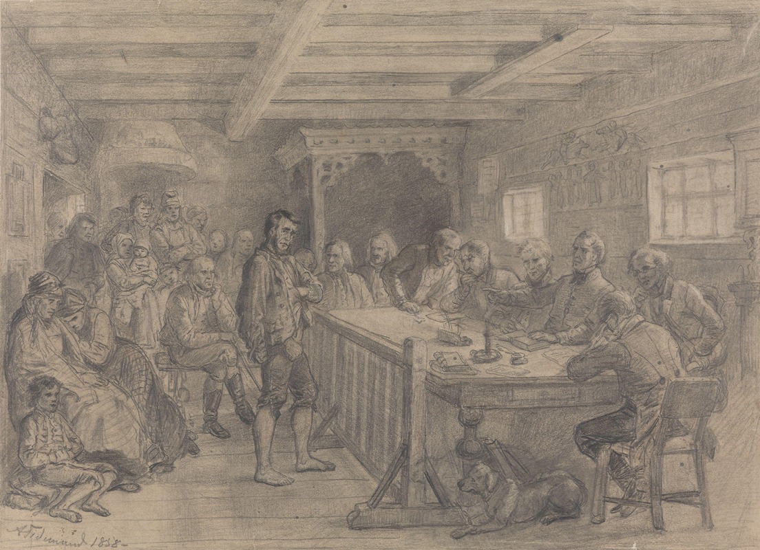 En rettsscene på landet by Адольф Тидеманд, 1858 — digital art print download