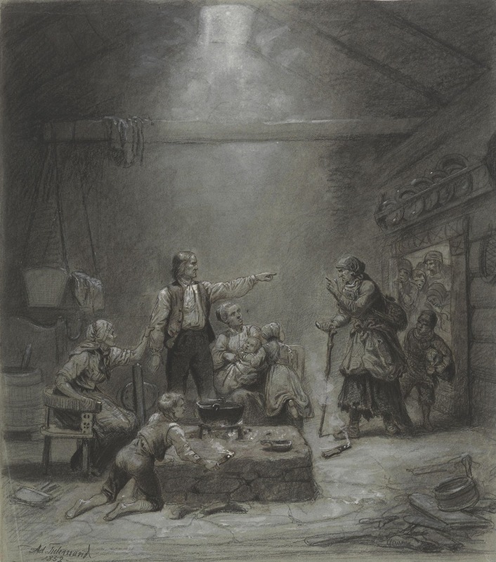 Fantefølge i en bondestue — Adolph Tidemand