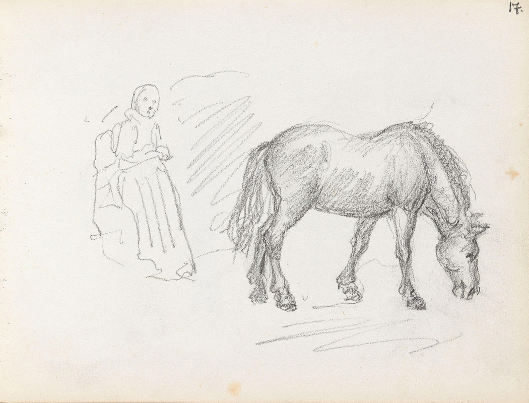 Female figure and horse — Adolph Tidemand