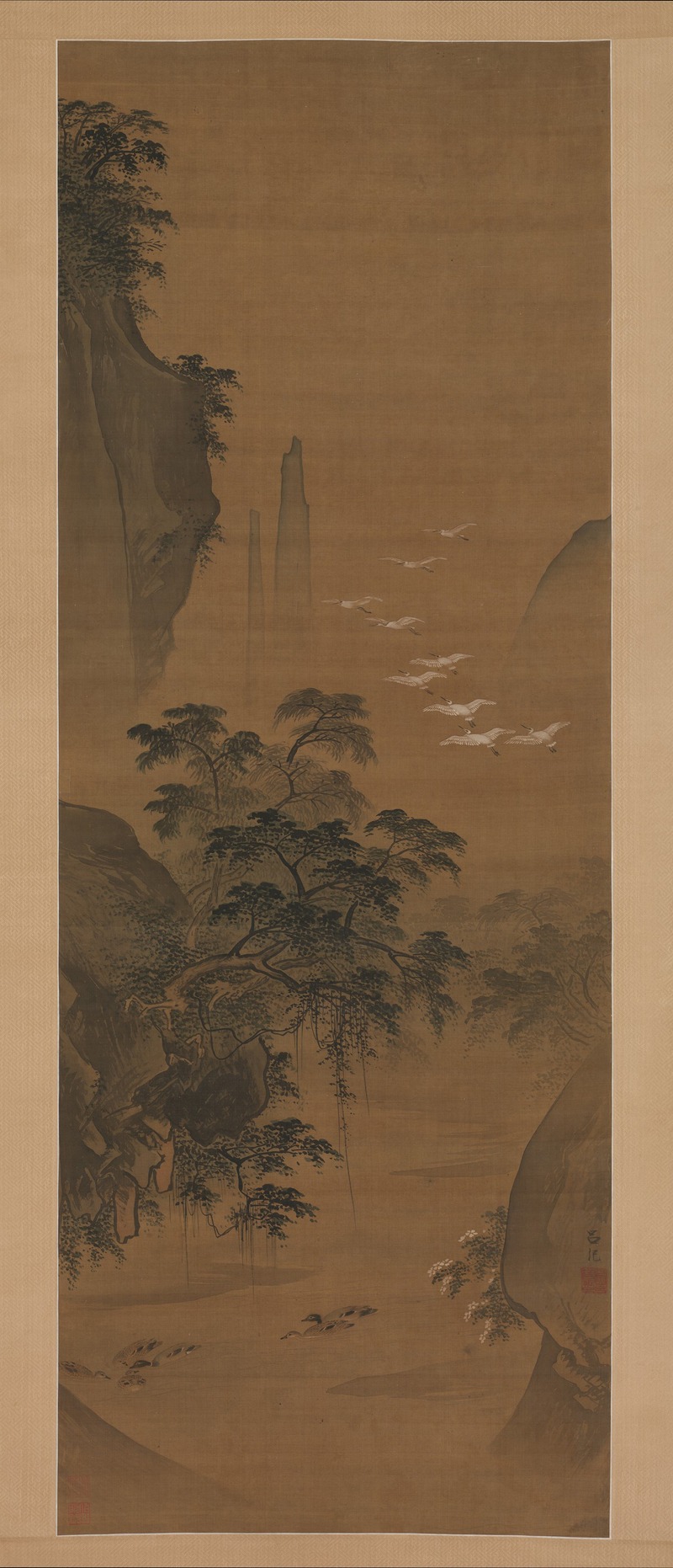 Autumn landscape with egrets and ducks — Lü Ji