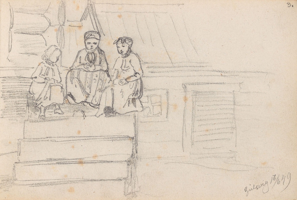 Figurer i trapp, Gulsvik by Адольф Тидеманд, 1849 — digital art print download