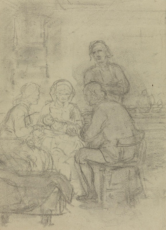 Figurer rundt kvinne med spebarn — Adolph Tidemand