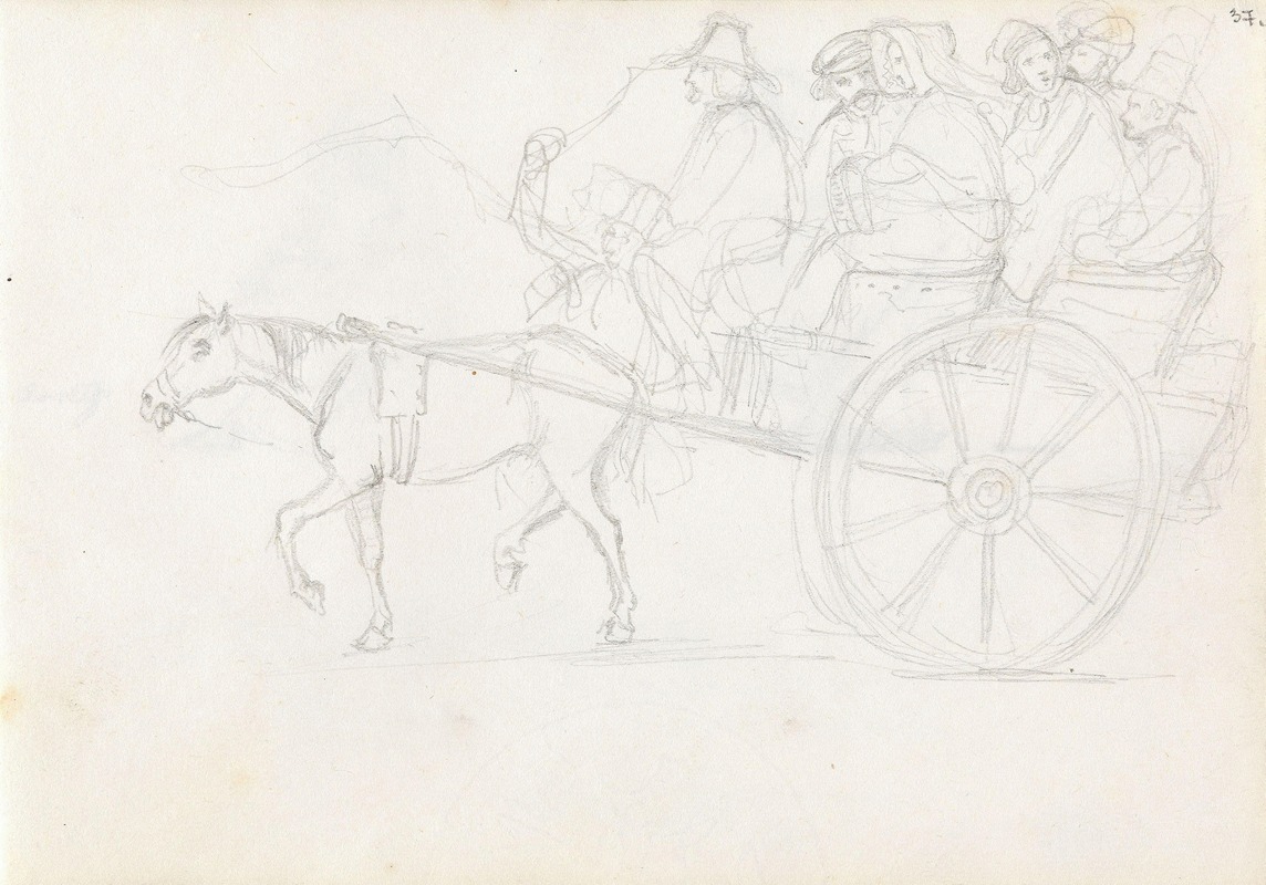 Hest og vogn med passasjerer by Адольф Тидеманд, 1842 — digital art print download