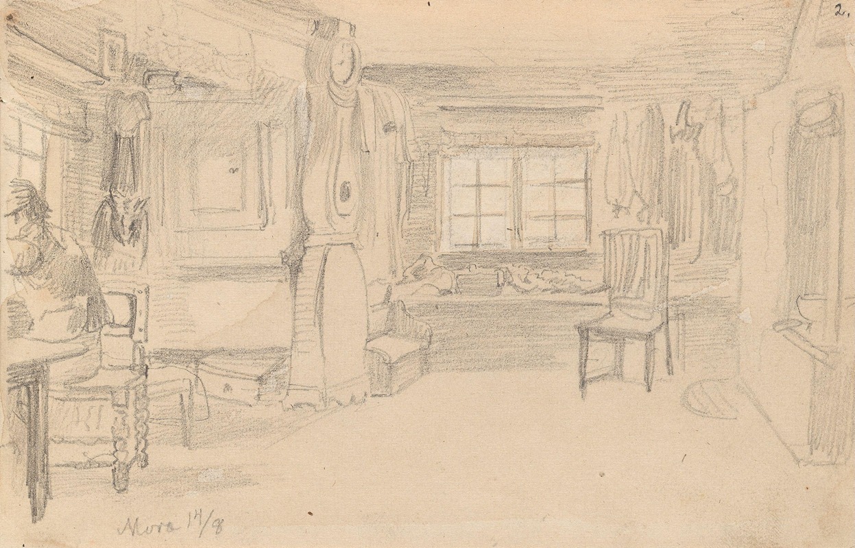 Interiør med gulvklokke, Mora by Адольф Тидеманд, 1852 — digital art print download