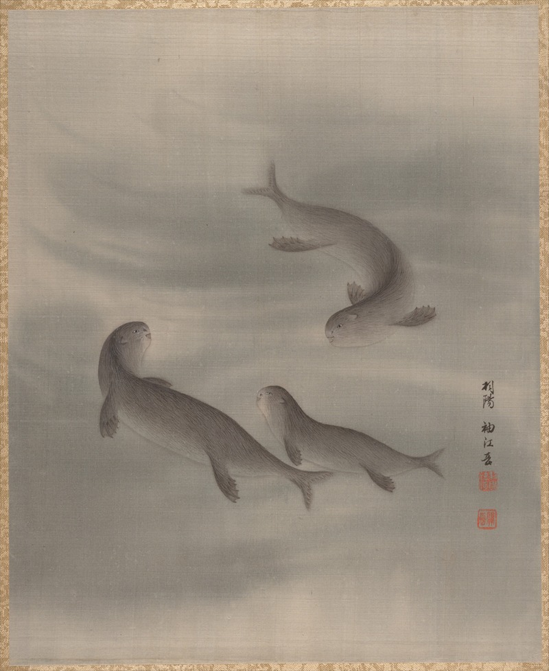 Otters Swimming by Seki Shūkō — digital art print download