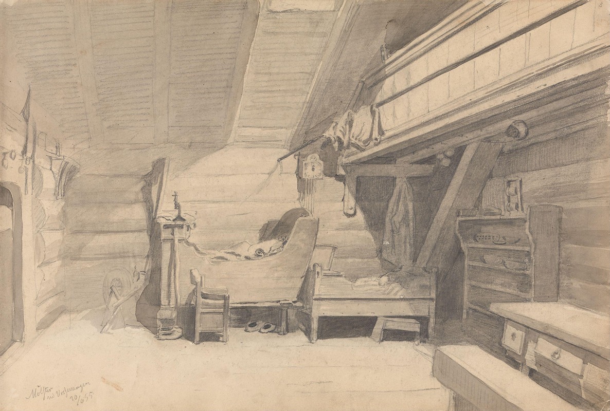 Interiør, Mølster på Voss by Адольф Тидеманд, 1855 — digital art print download