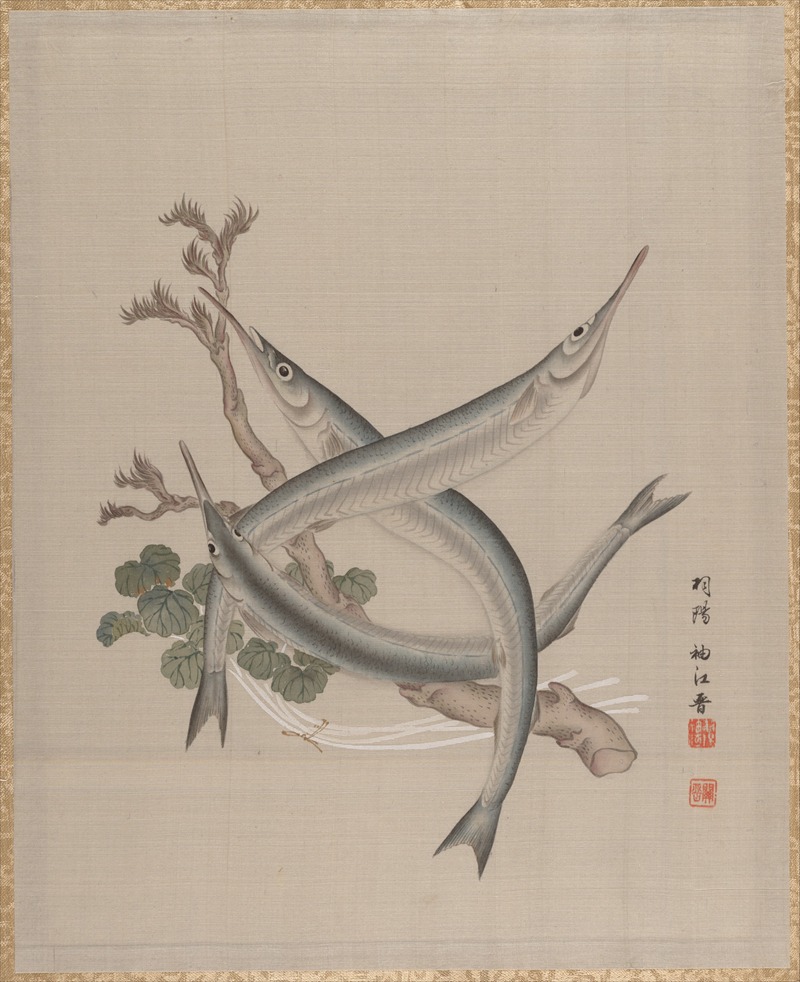 Three Fishes and a Branch by Сэки Сюко — digital art print download