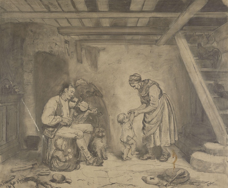 Kone danser med barn til felemusikk by Адольф Тидеманд, 1847 — digital art print download