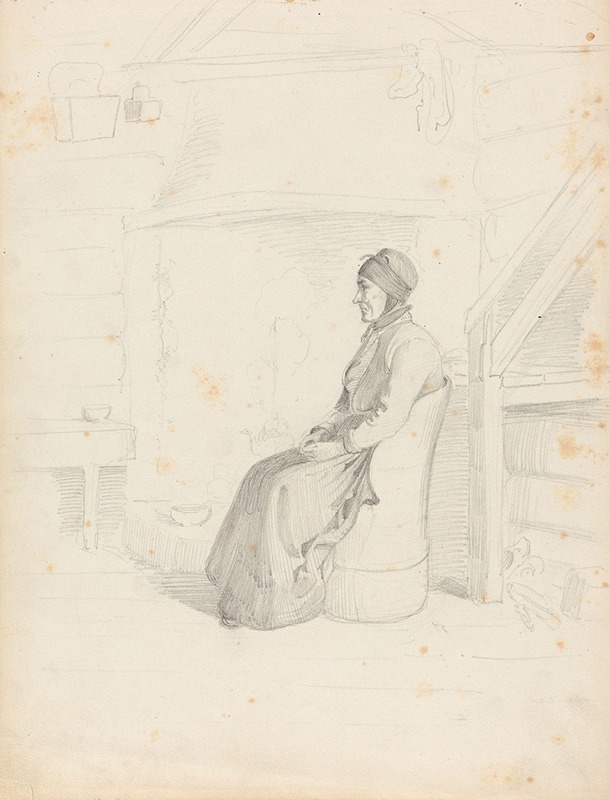 Kvinne i kubbestol by Адольф Тидеманд, 1848 — digital art print download