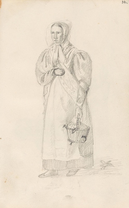Kvinne med en kurv by Адольф Тидеманд, 1835 — digital art print download