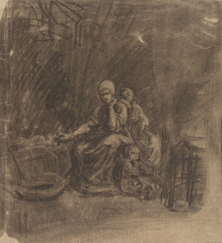 Kvinner med barn og krybbe by Адольф Тидеманд — digital art print download