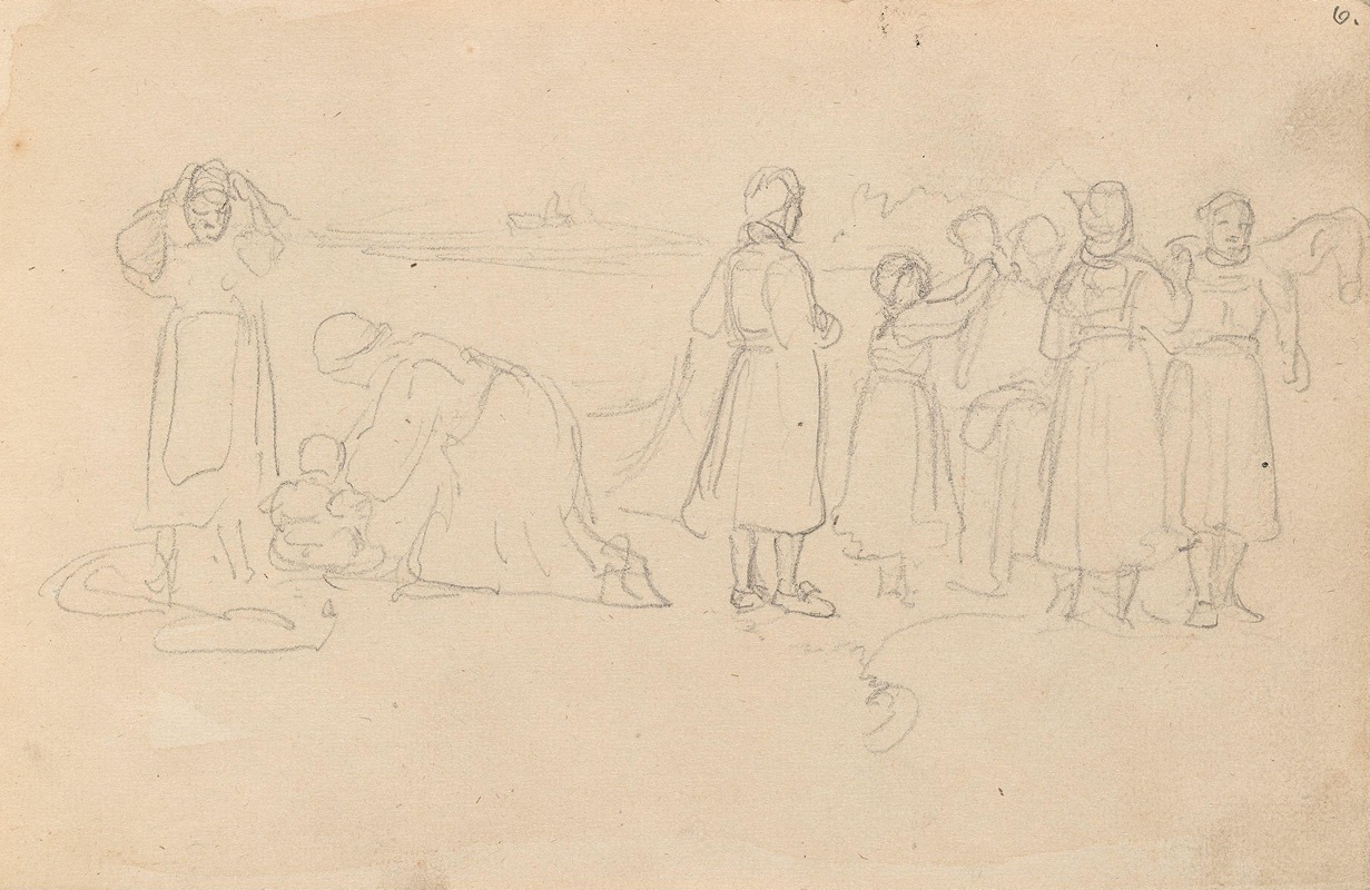 Kvinner på stranden by Адольф Тидеманд, 1852 — digital art print download