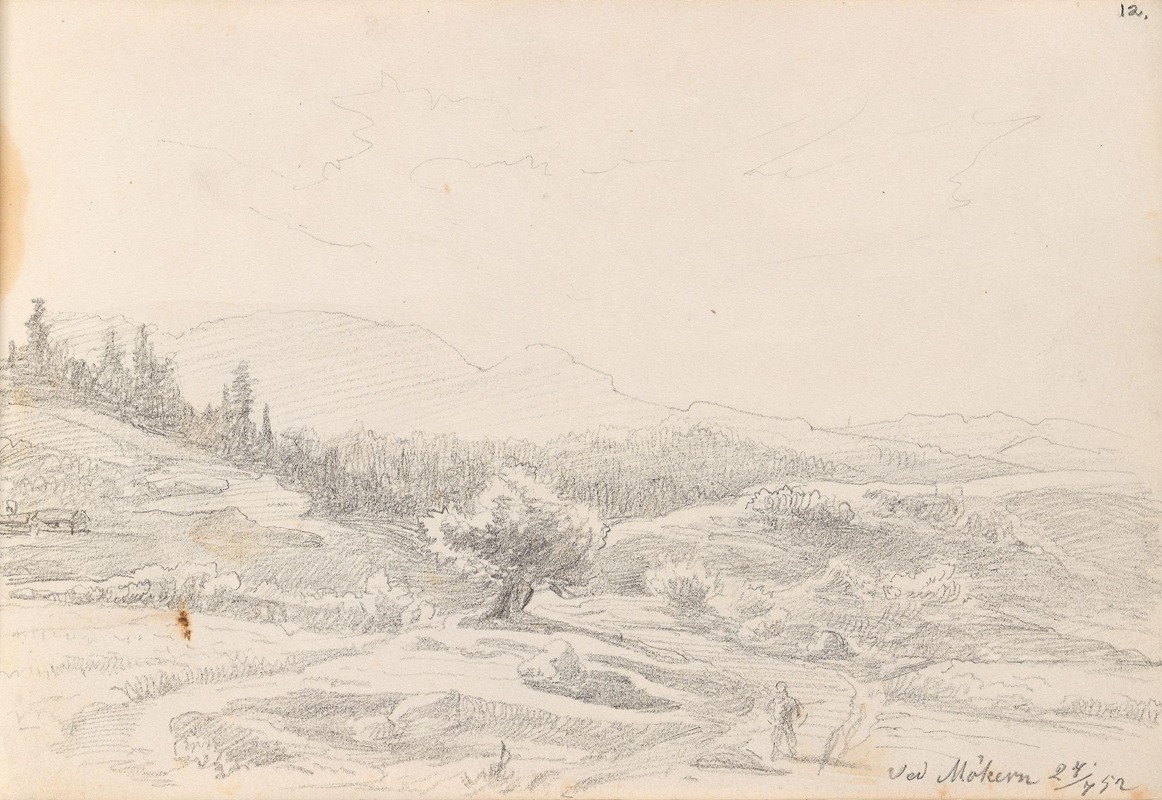 Landskap ved Møkeren by Адольф Тидеманд, 1852 — digital art print download