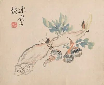 Lotus Root and Adder's Tongue by Tsubaki Chinzan — digital art print download