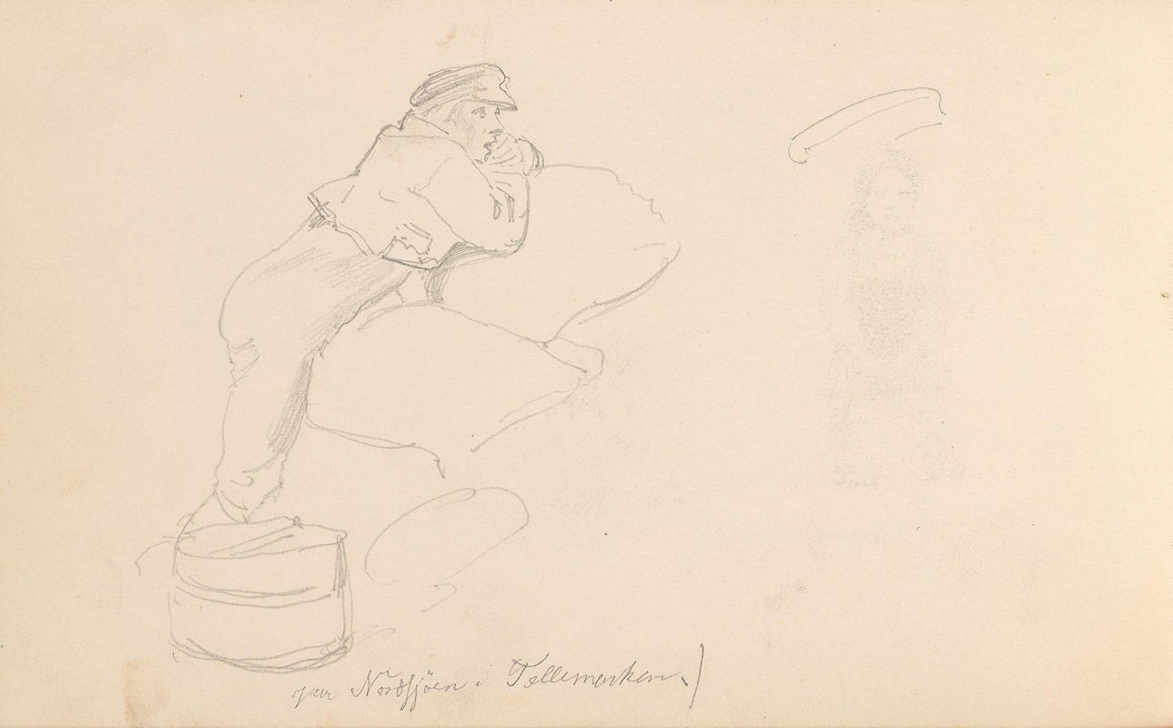 Mannsfigur, Norsjø i Telemark by Адольф Тидеманд, 1857 — digital art print download