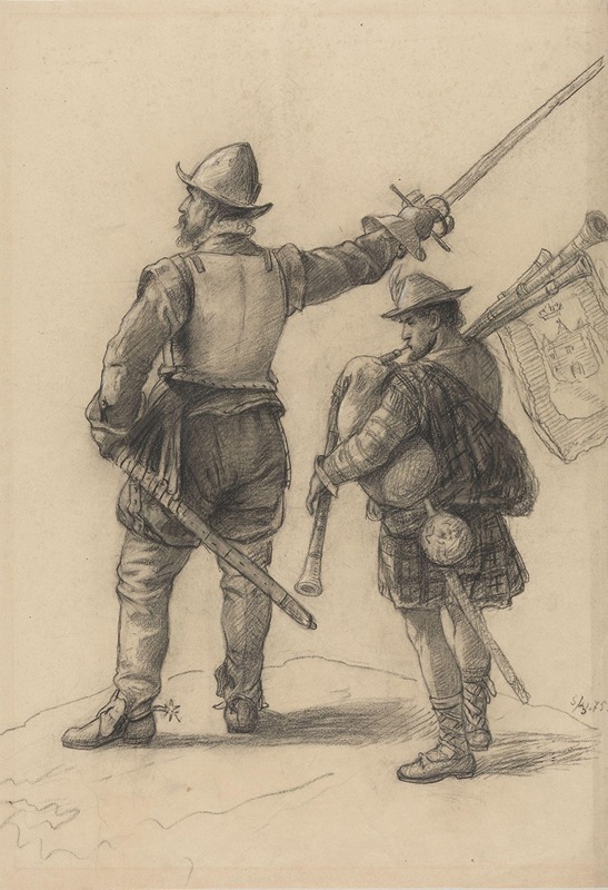 Scottish Warrior and Bagpiper by Адольф Тидеманд, 1875 — digital art print download