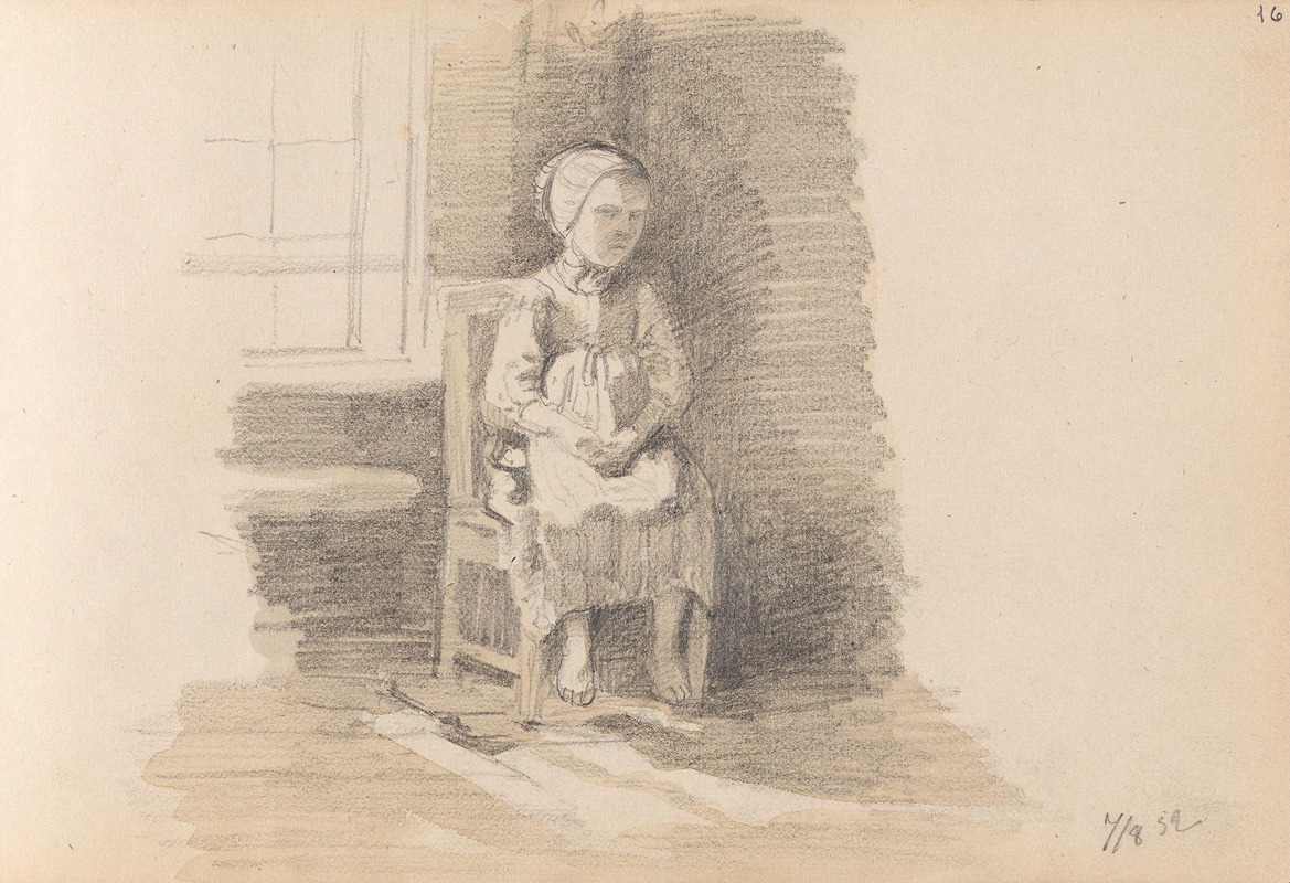 Sittende jente ved vindu — Adolph Tidemand