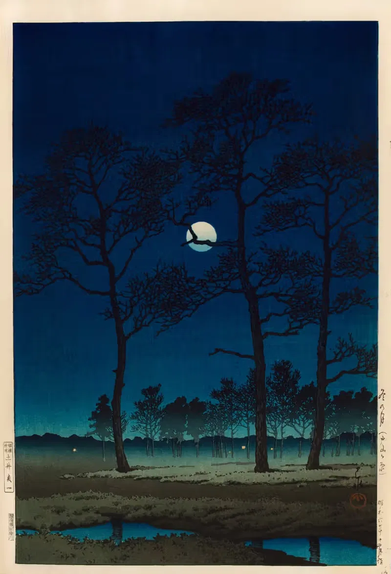 Зимняя луна над равниной Тояма by Кавасе Хасуи, 1931 — digital art print download