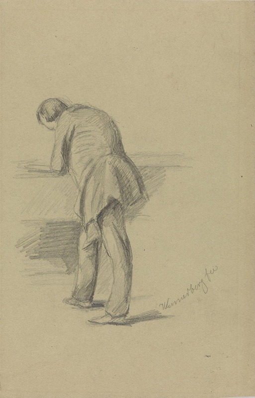 Stående mann som støtter seg til bord — Adolph Tidemand