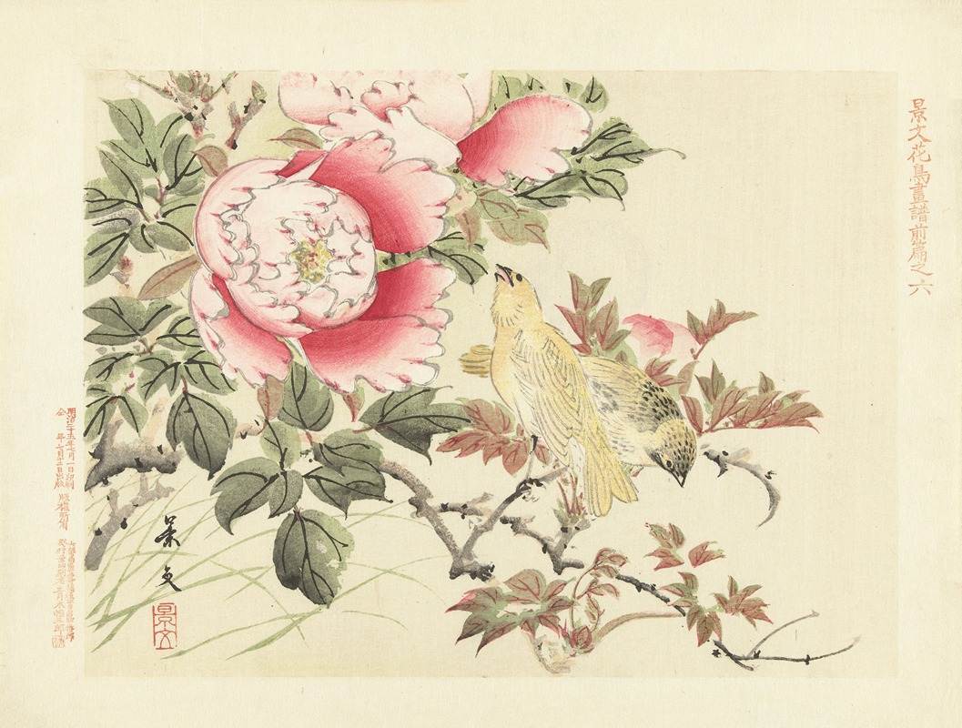 Tree peony and canary by Matsumura Keibun, 1892 — digital art print download
