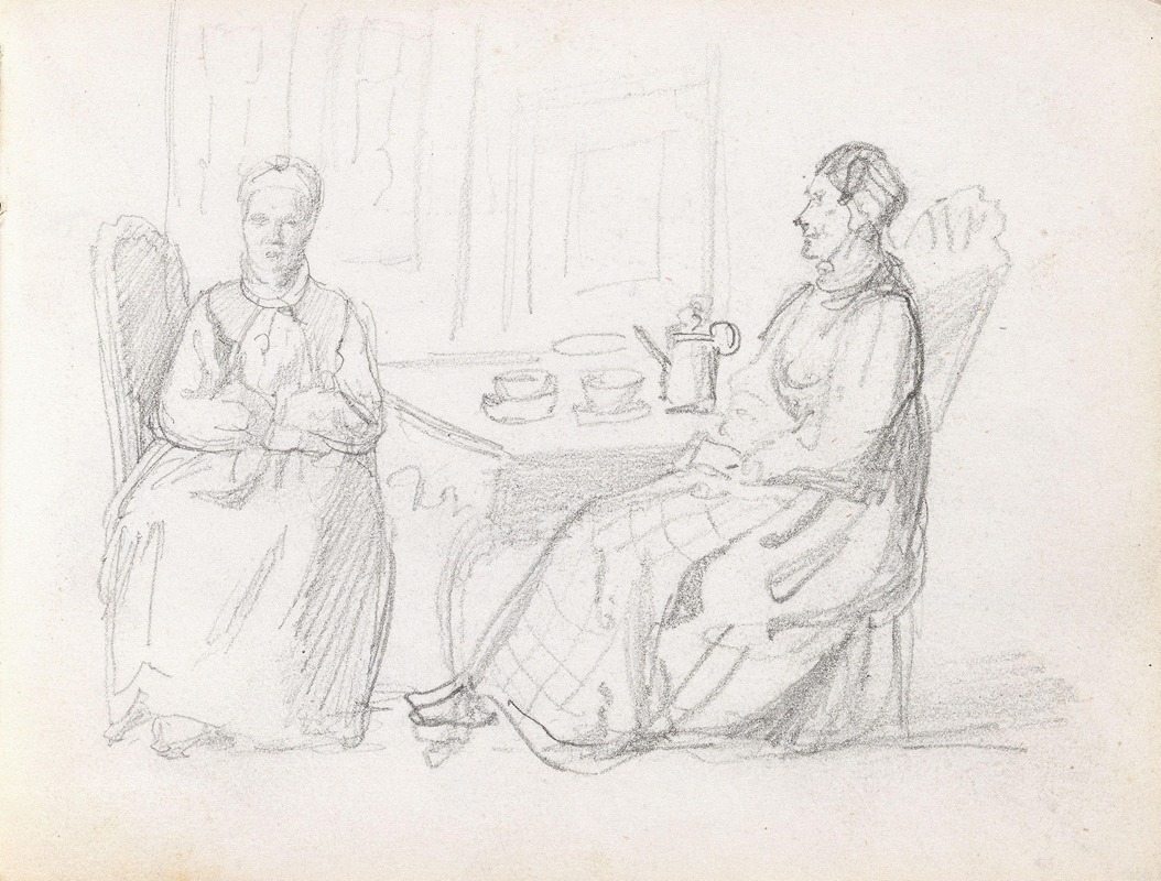 To kvinner som drikker kaffe by Адольф Тидеманд, 1848 — digital art print download