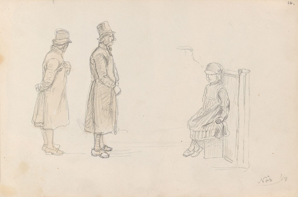 To mannsfigurer og et barn, Nås — Adolph Tidemand