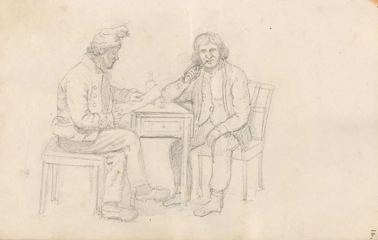 To menn ved et bord by Адольф Тидеманд, 1835 — digital art print download