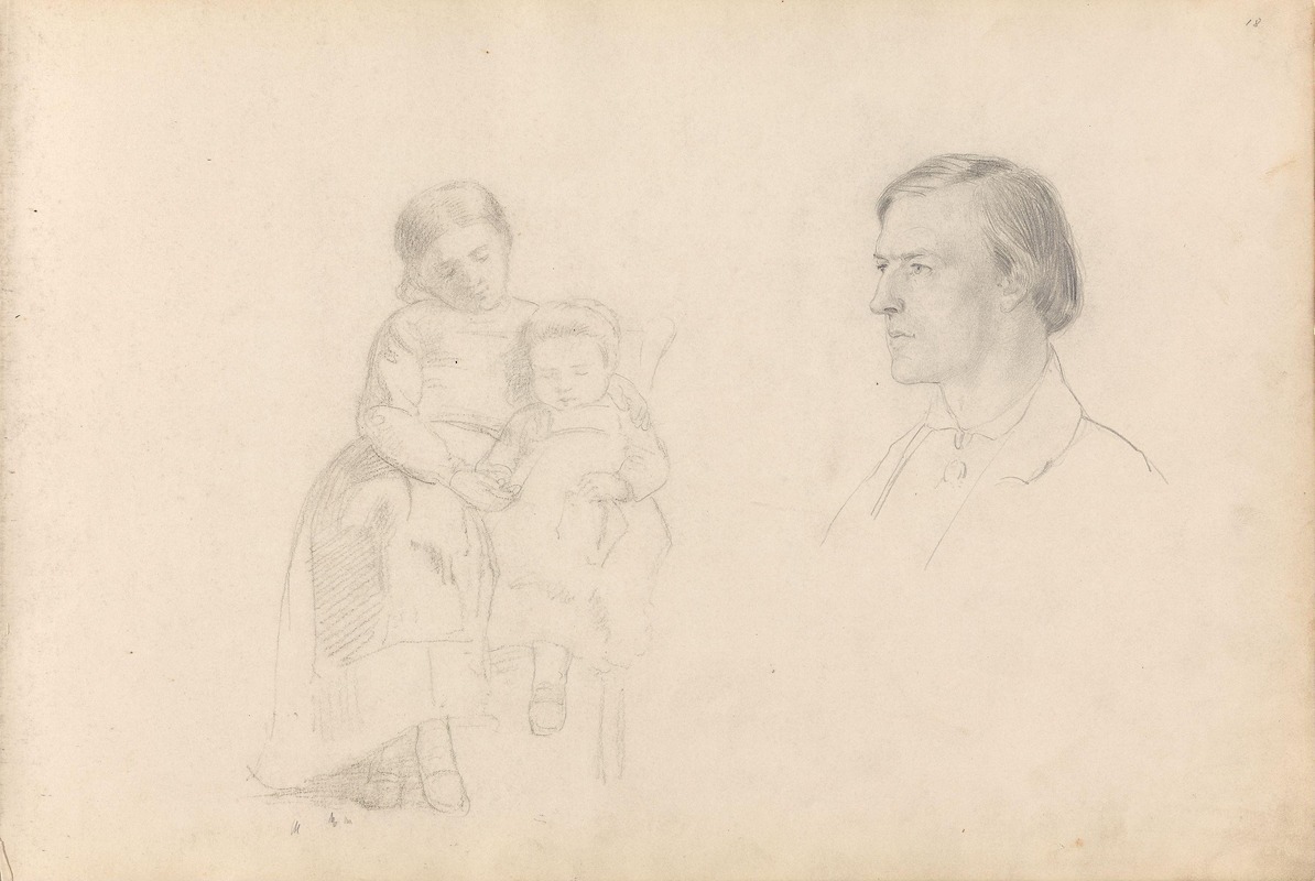 Two children; male portrait — Adolph Tidemand