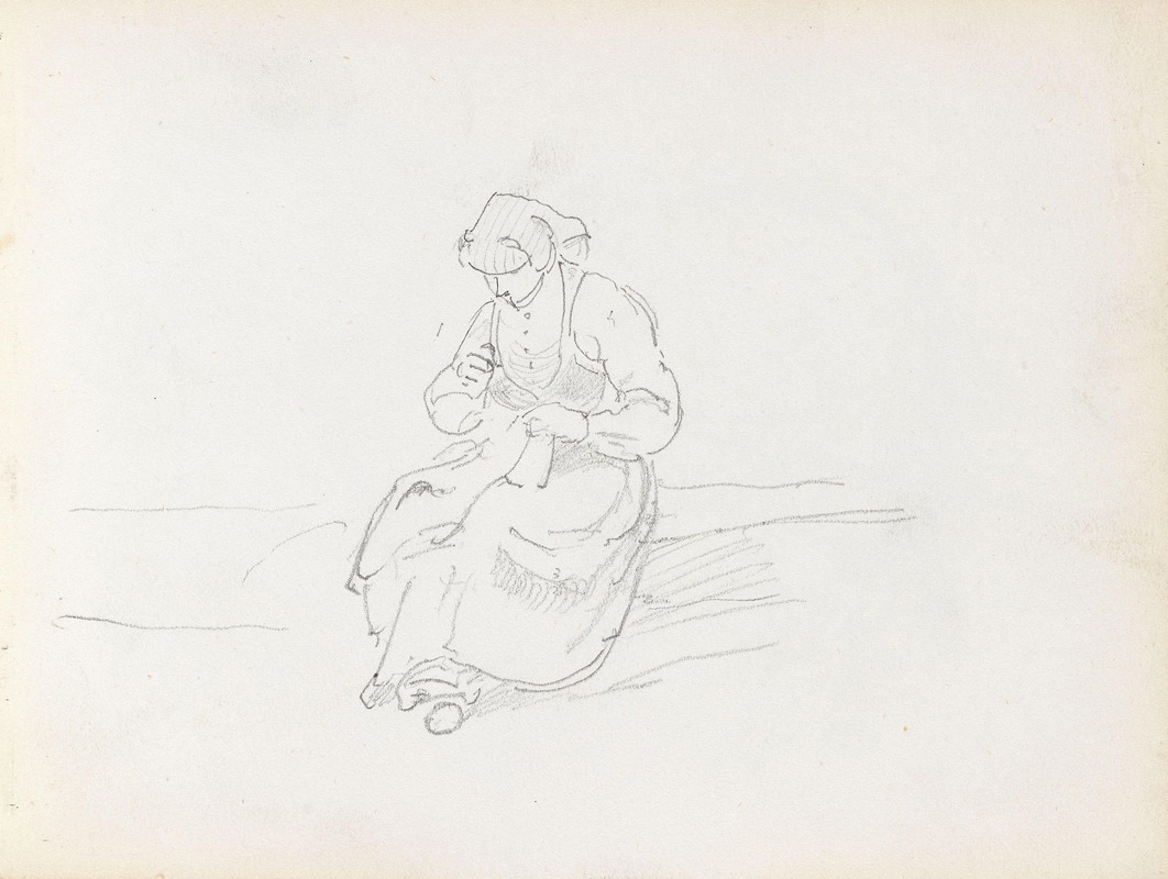 Woman sewing by Адольф Тидеманд — digital art print download