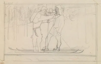 The Great Kalevala, sketch. Skiers. by Аксели Галлен-Каллела, 1925 — digital art print download
