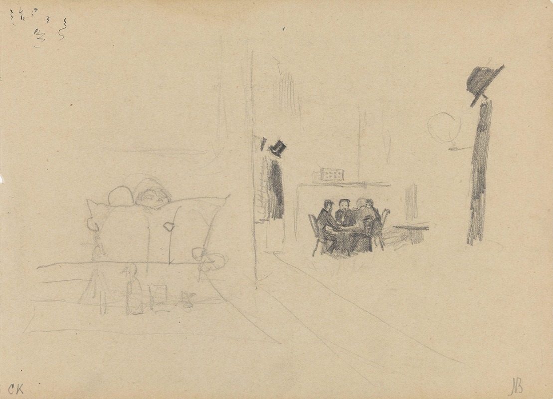 Kaféinteriør, figurer rundt et bord — Christian Krohg