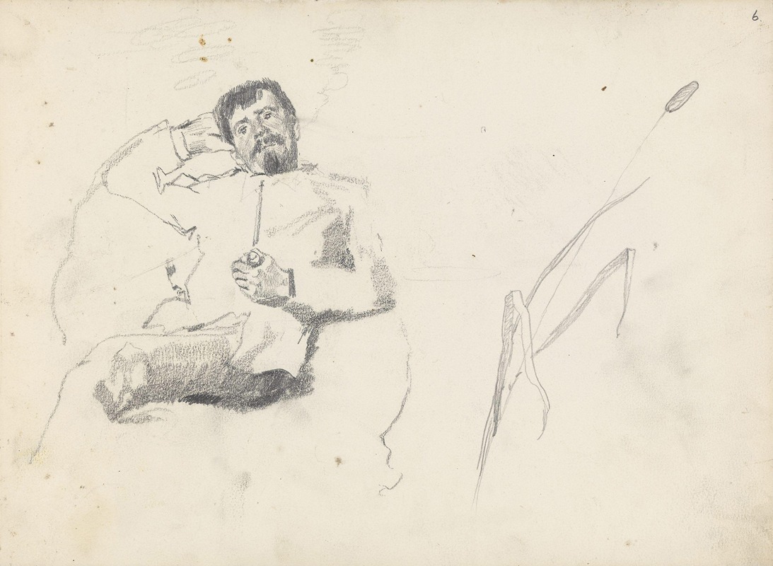 Sittende mann med pipe; dunkjevle by Christian Krohg, 1875-1879 — digital art print download