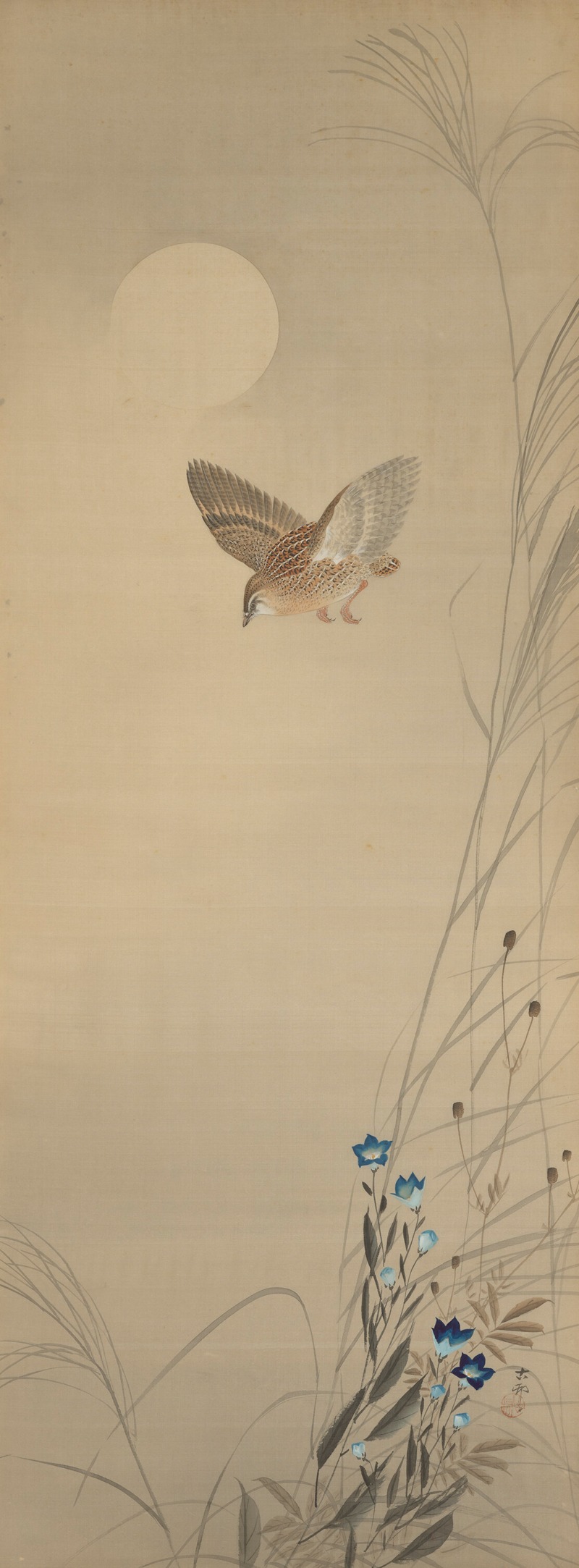 Flying Quail Under the Moon by Охара Косон — digital art print download