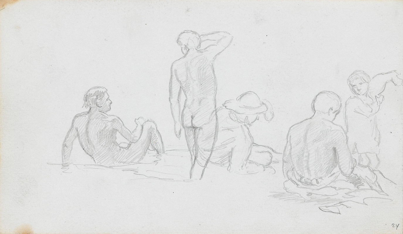 Badende menn og gutter by Ханс Гуде, 1867 — digital art print download