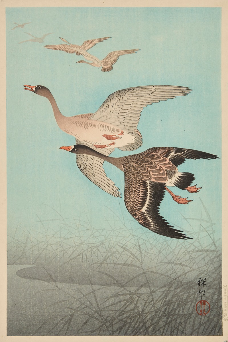 Geese flying over reed by Охара Косон — digital art print download