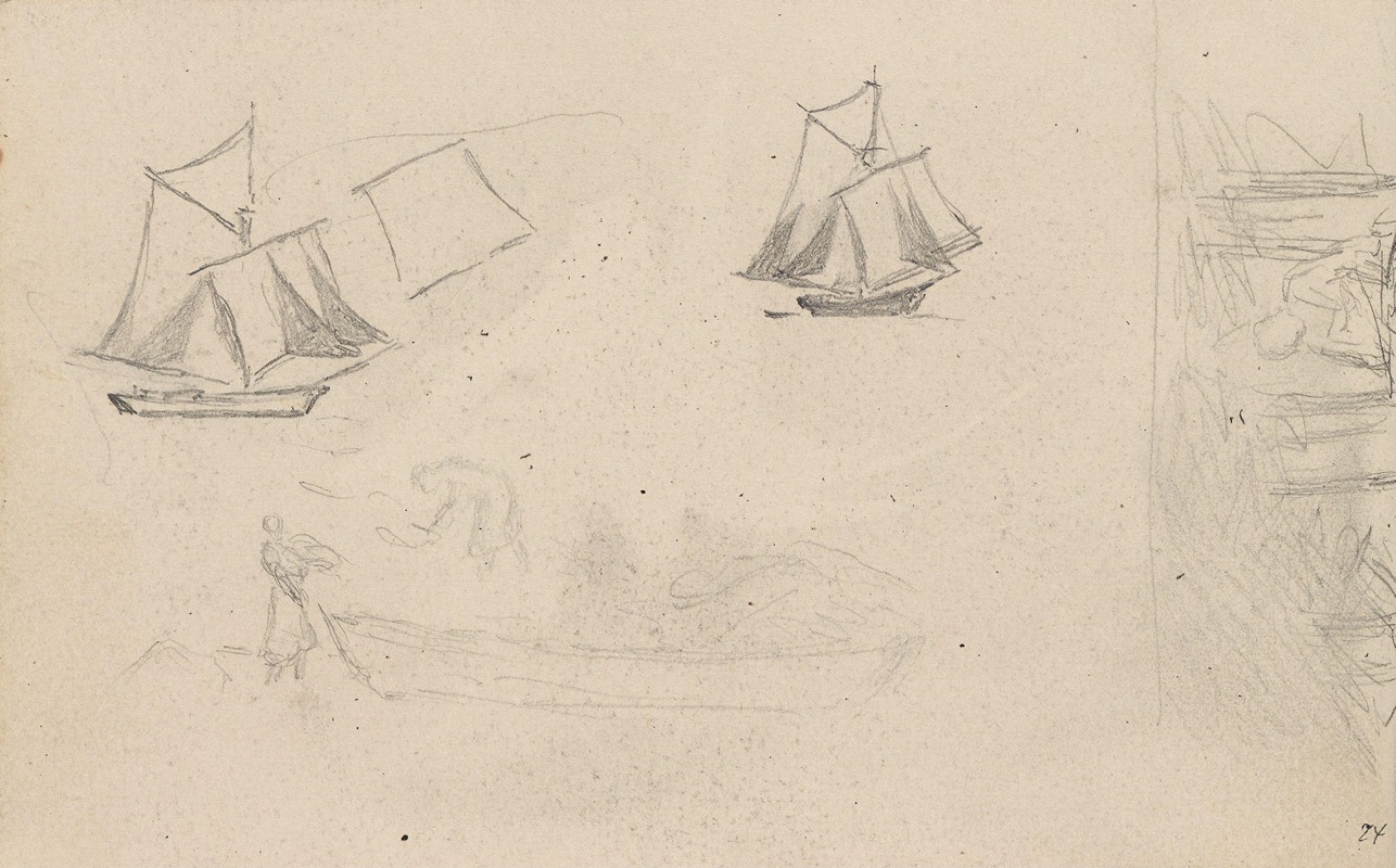 Båtstudier; riss av båt og figurer by Ханс Гуде, 1875 — digital art print download