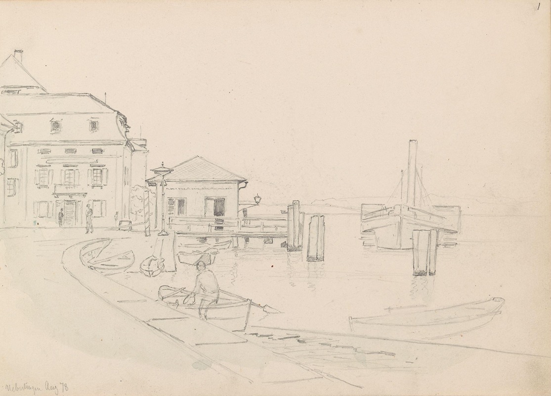 Dampskip ved brygge, Überlingen by Hans Gude, 1878 — digital art print download