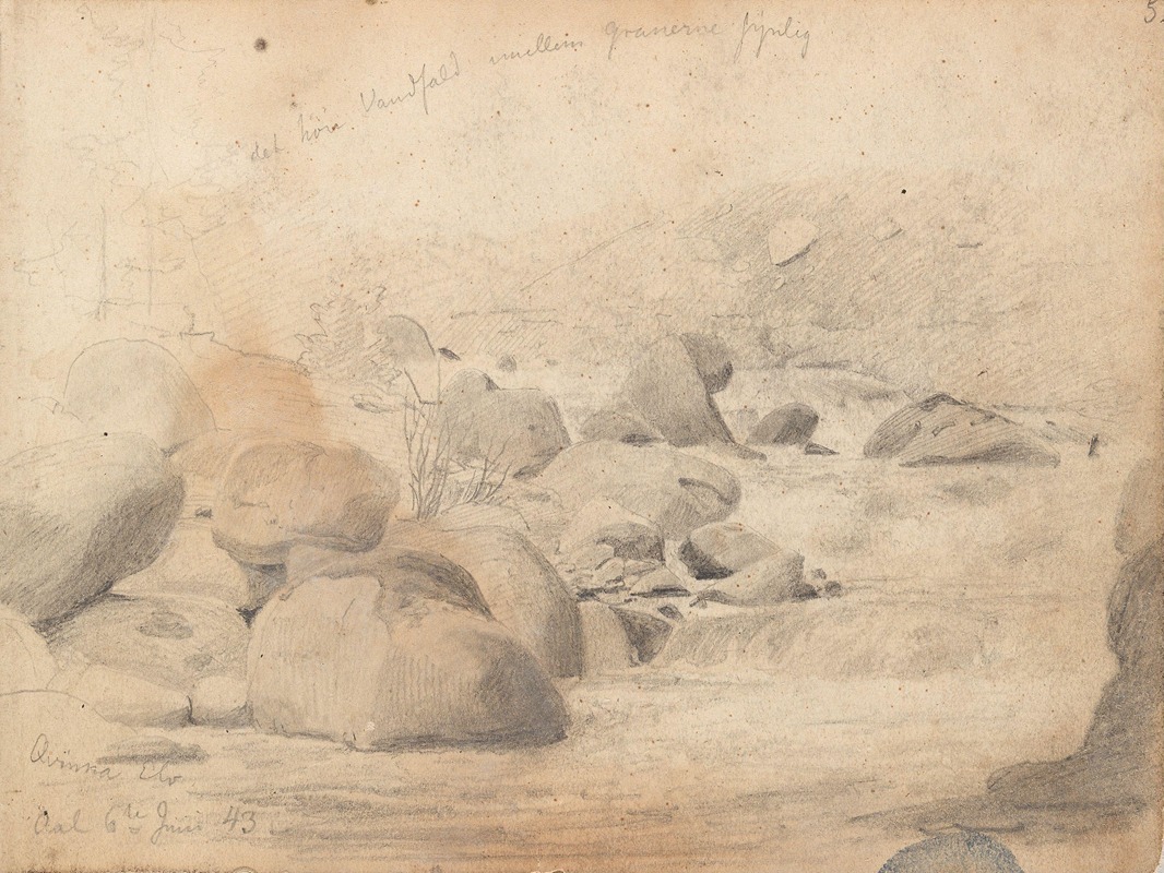 Elvestryk ved Ål i Hallingdal by Ханс Гуде, 1843 — digital art print download