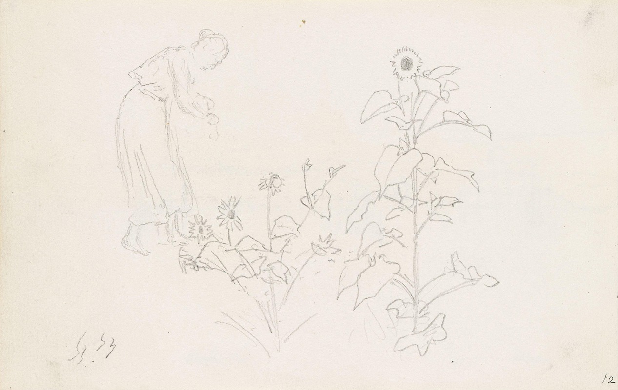 Female figure and plant studies — Hans Gude