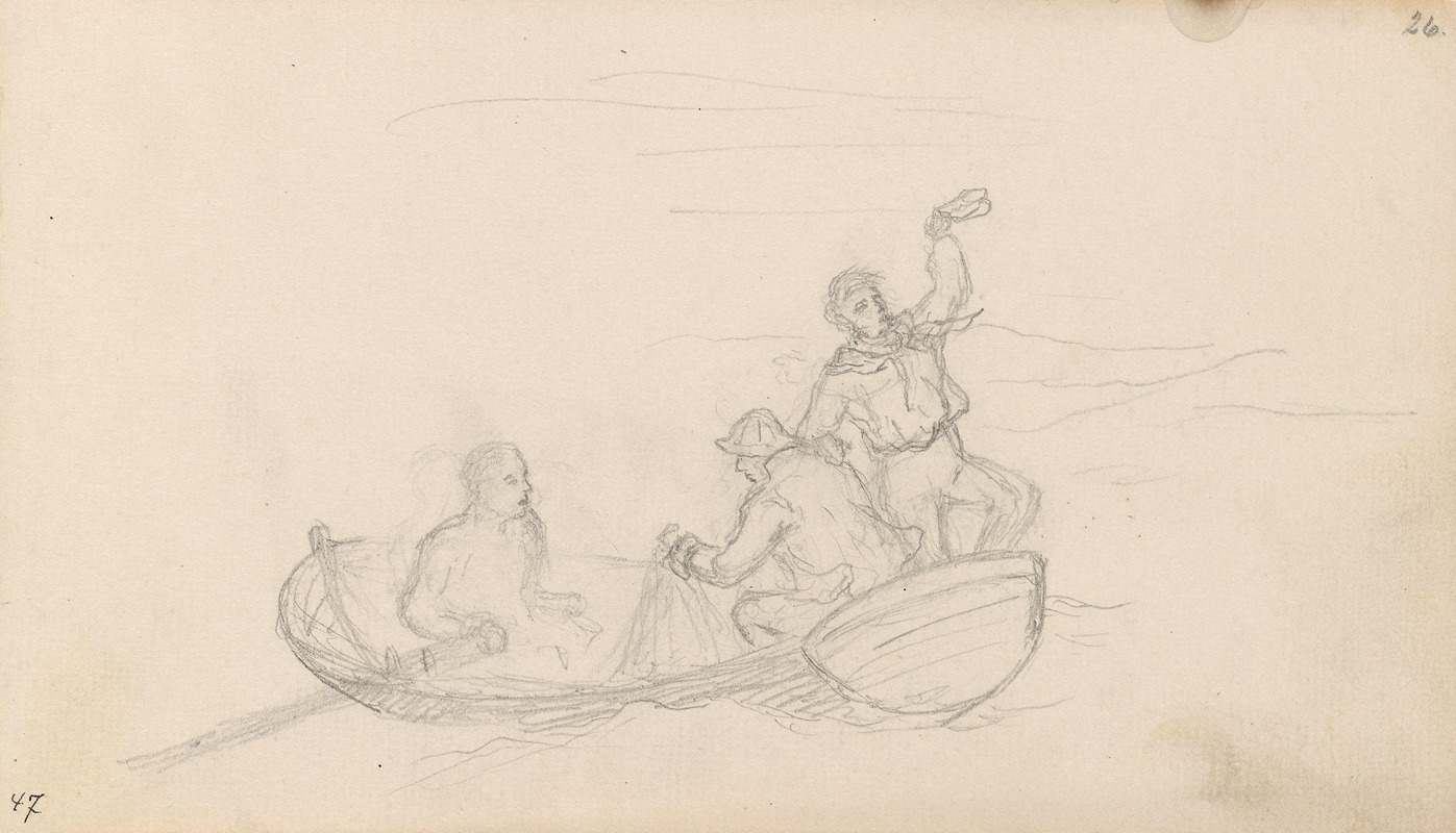 Figures in boat by Ханс Гуде, 1862 — digital art print download
