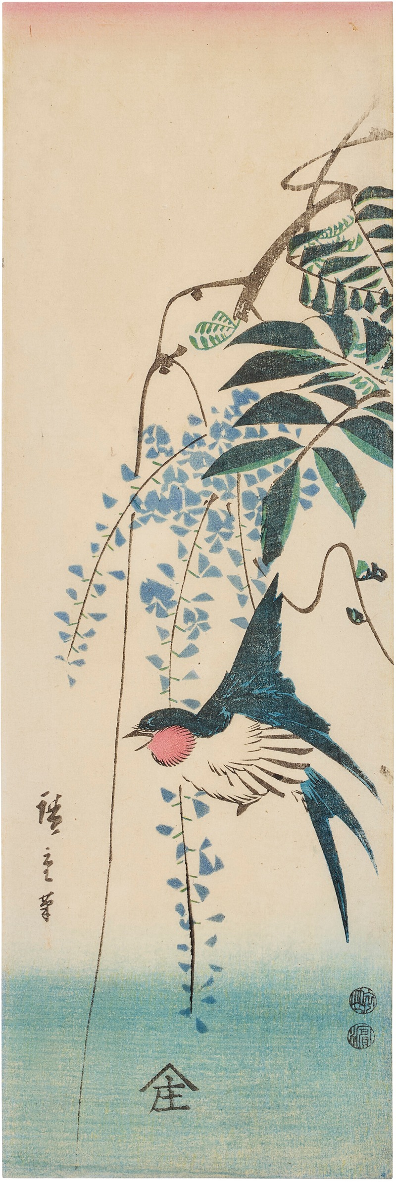 Swallow and Wisteria by Утагава Хиросигэ — digital art print download