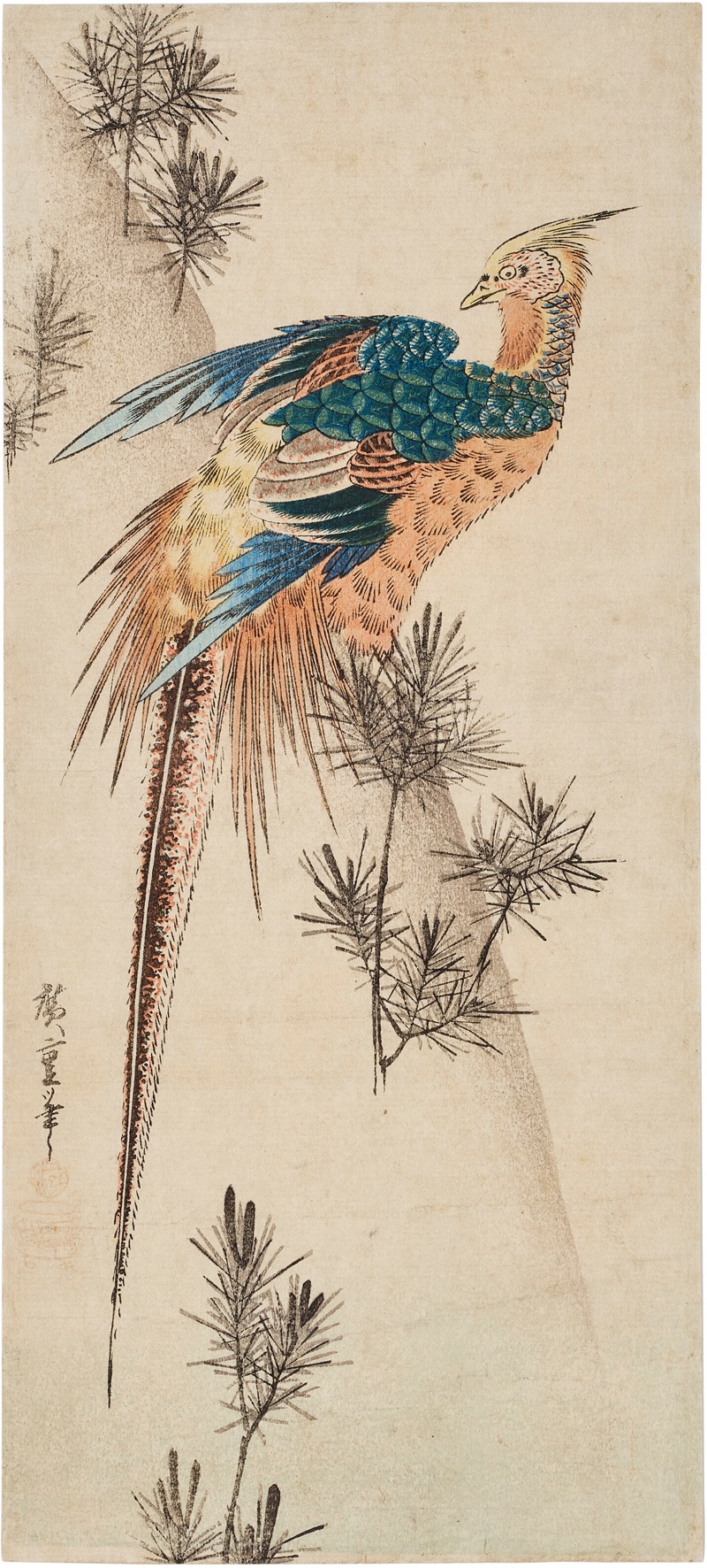 Pheasant and pine shoots in snow by Утагава Хиросигэ, 1833 — digital art print download