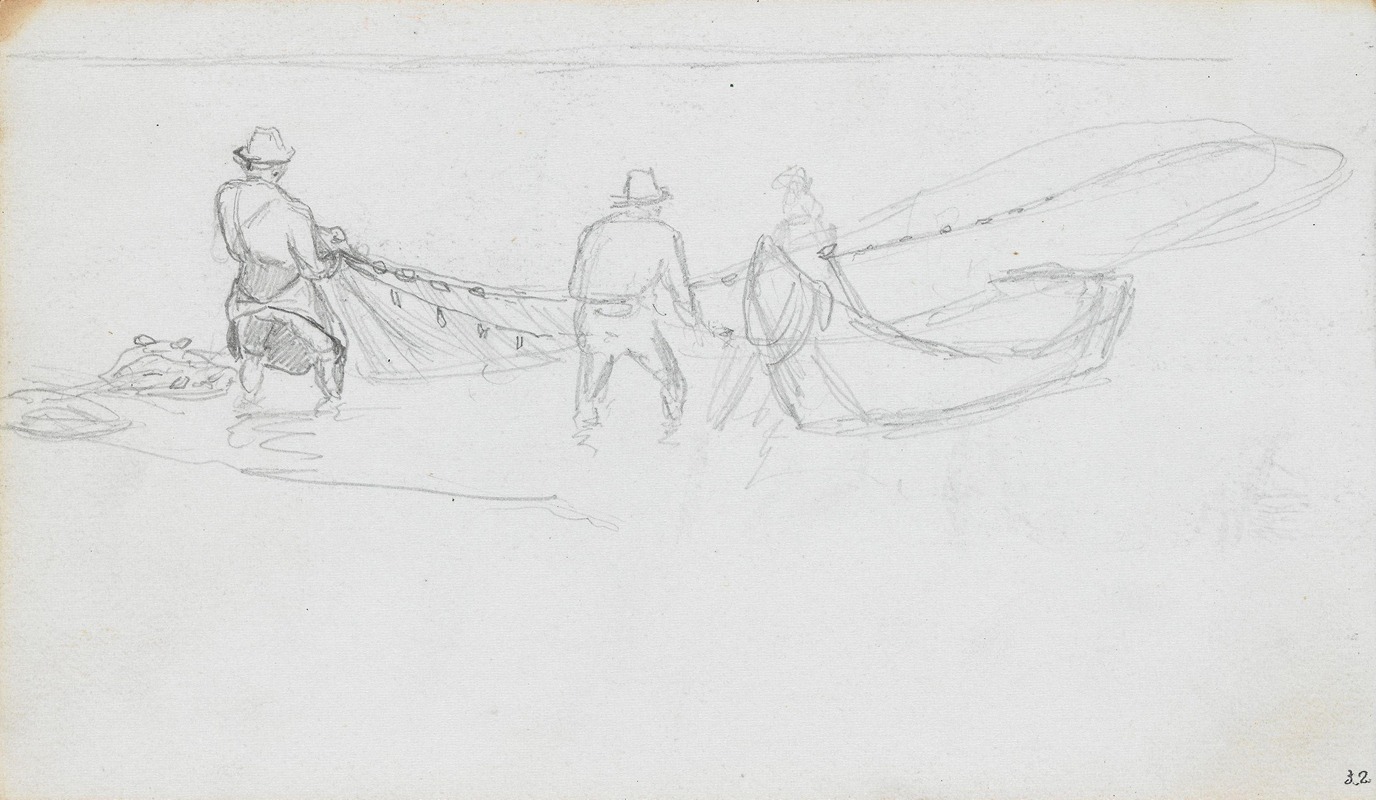 Fiskere som trekker garn — Hans Gude