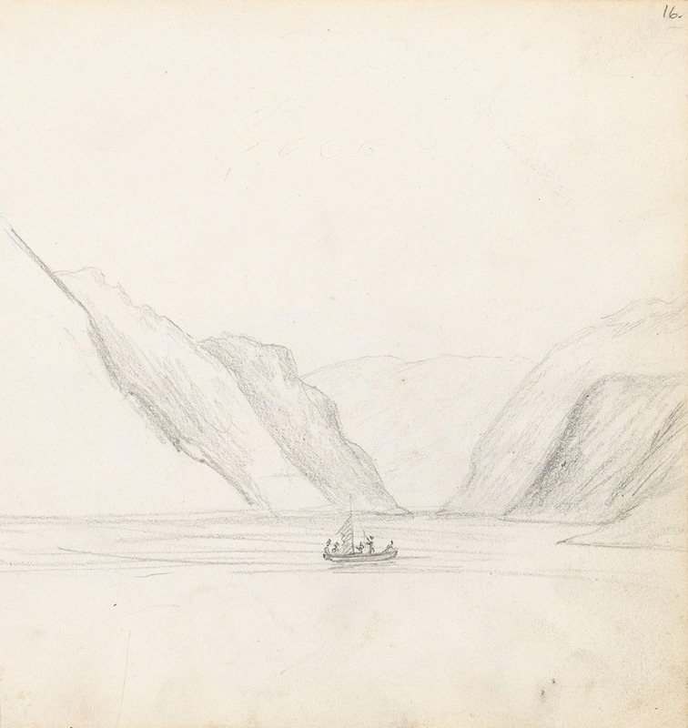 Fjord og seilbåt by Ханс Гуде, 1839 — digital art print download