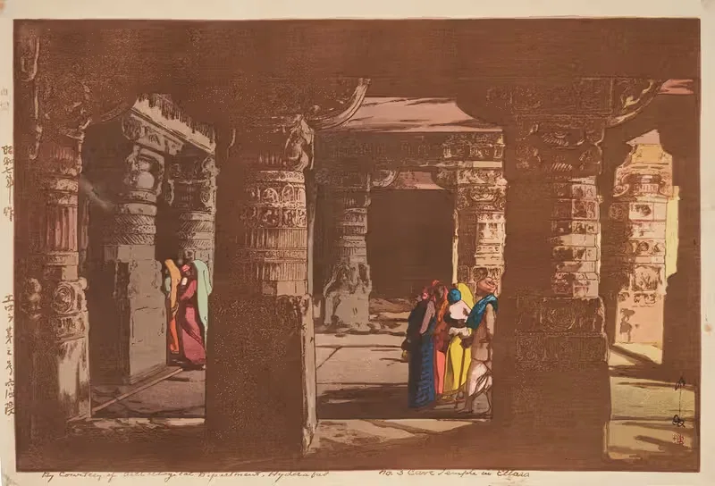 Erora daisango kutsuin (Ellora, cave temple no.3) — Yoshida Hiroshi