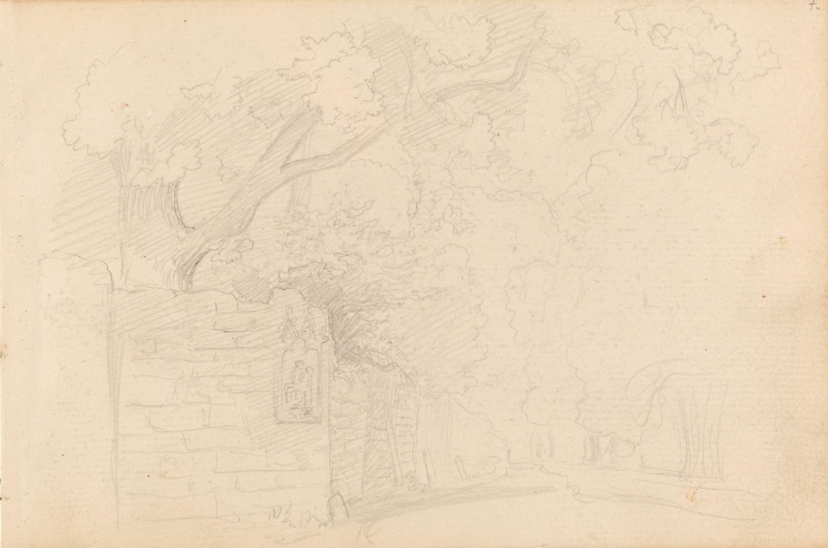 Gate med trær og hagemur by Ханс Гуде, 1857 — digital art print download