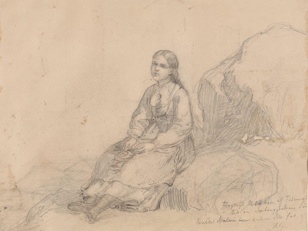 Girl in mountain landscape — Hans Gude